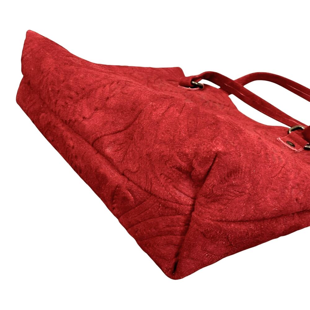 Handmade Womens Genuine Suede Leather Shoulder Tote Bag with Cosmetic Purse Red - Picture 4 of 9